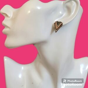 3/$30 Antique Brass Peach Beaded Triangle Spike Post Earrings